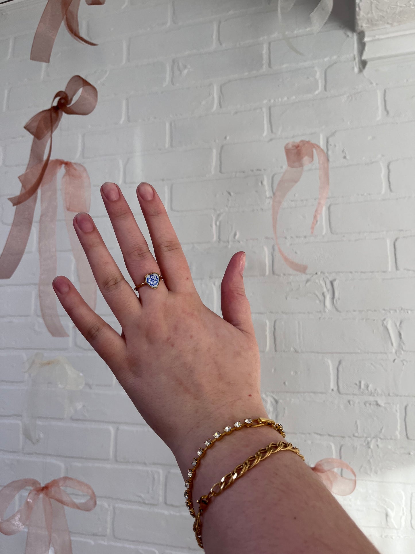 "Delftware" Handpainted Ring | Forget me not flower