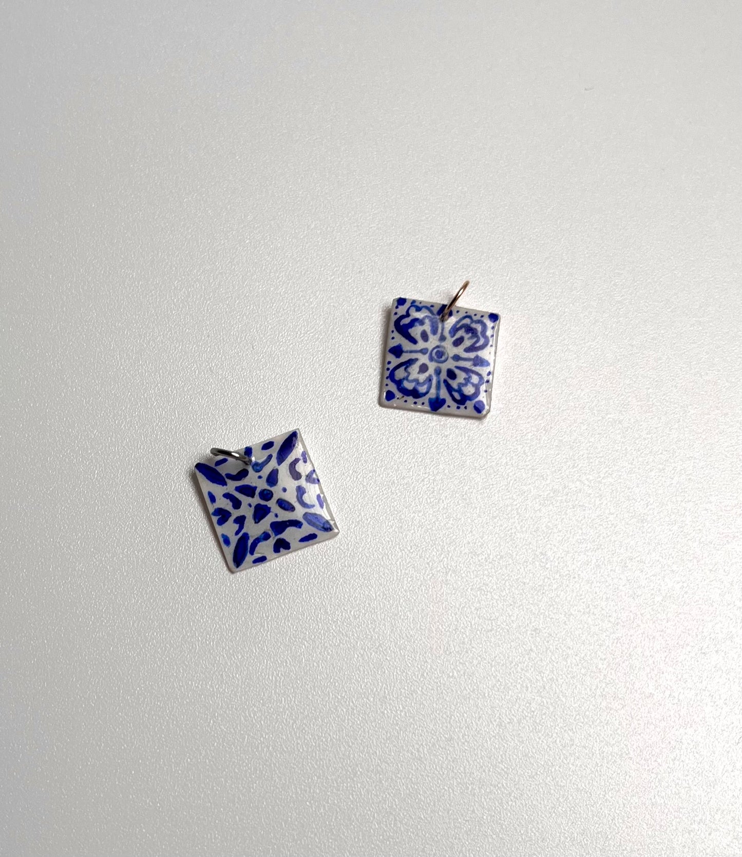Hand painted "delfware" tile | Necklace Charm