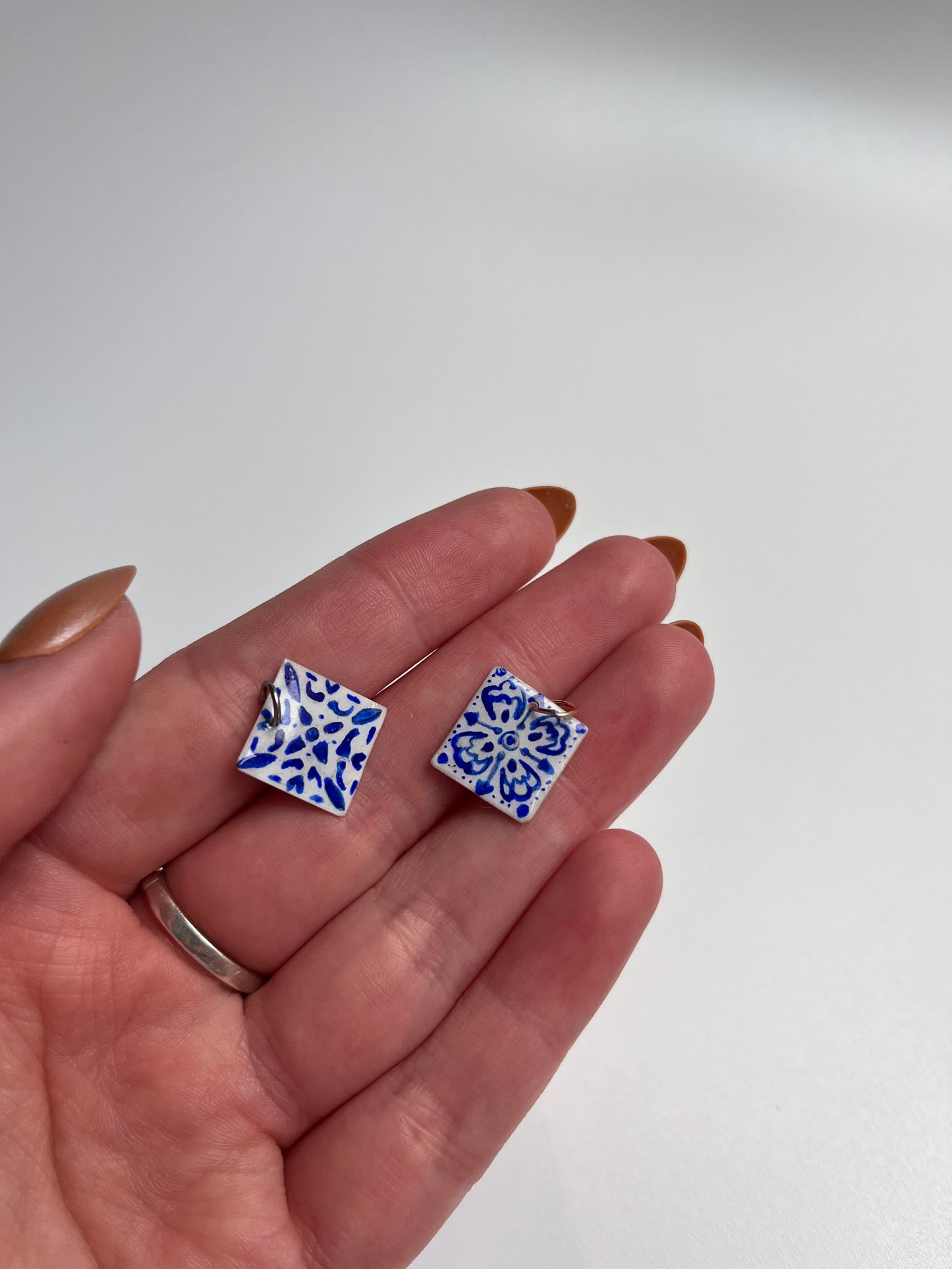 Hand painted "delfware" tile | Necklace Charm