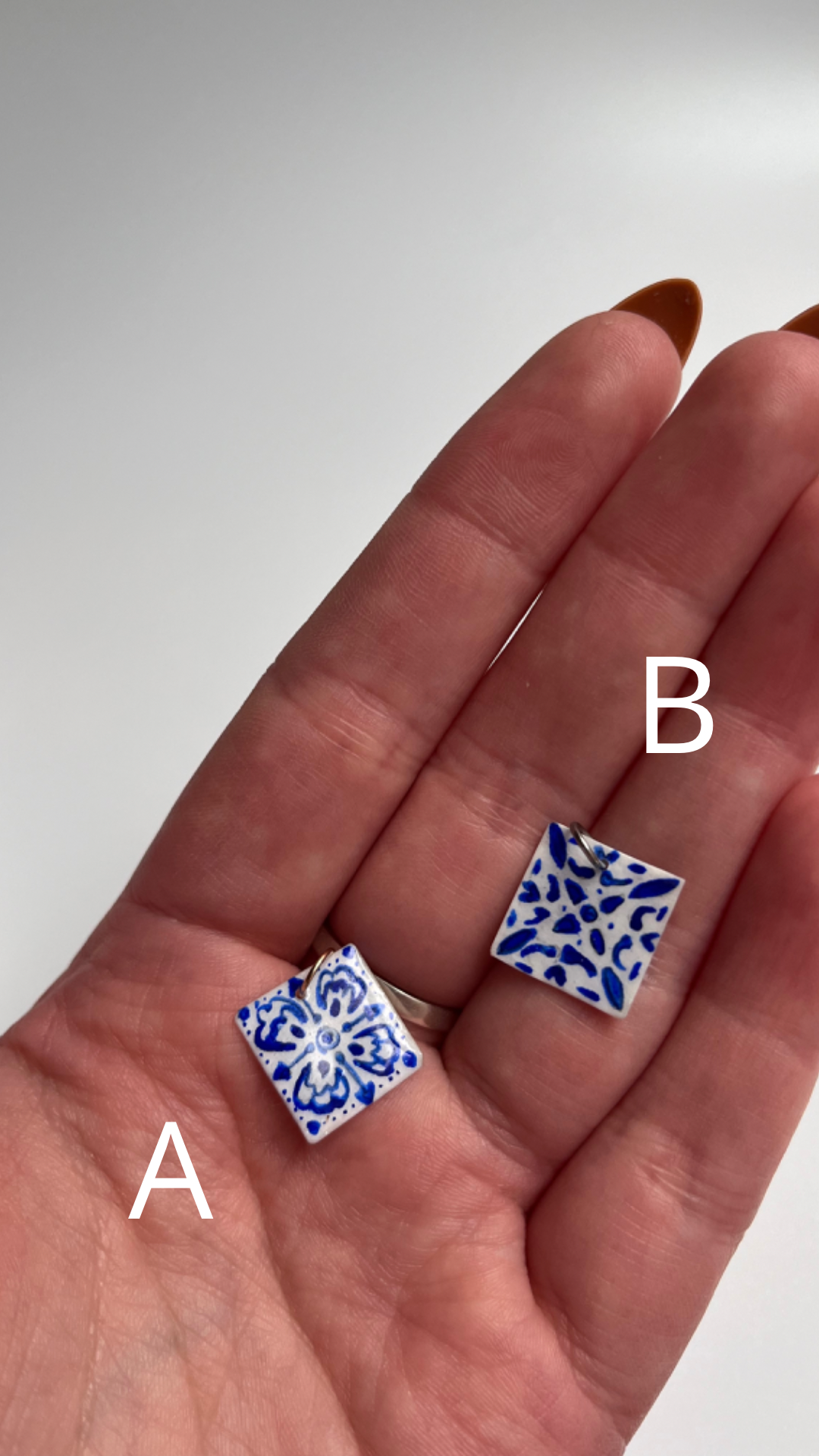 Hand painted "delfware" tile | Necklace Charm